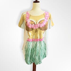 Vintage Novelty Hawaiian Hula Girl Oversized T-Shirt, Lei Coconut Swim Coverup